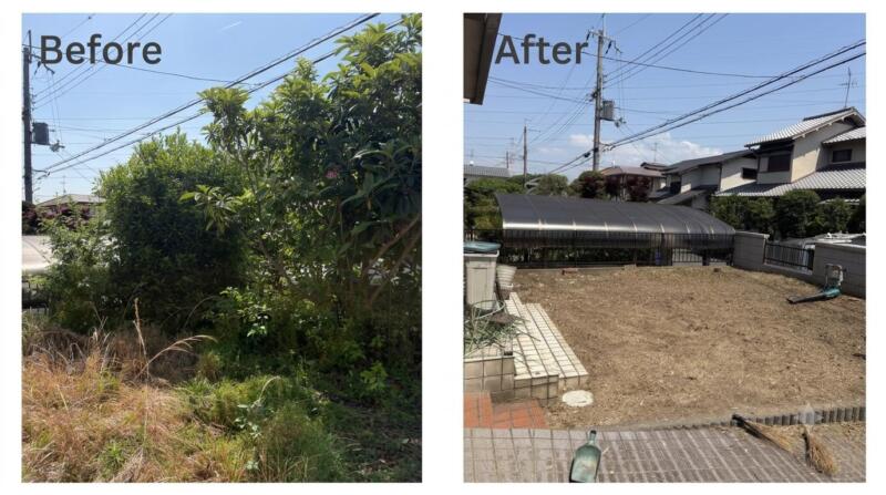 堺市南区庭じまいのビフォーアフター。